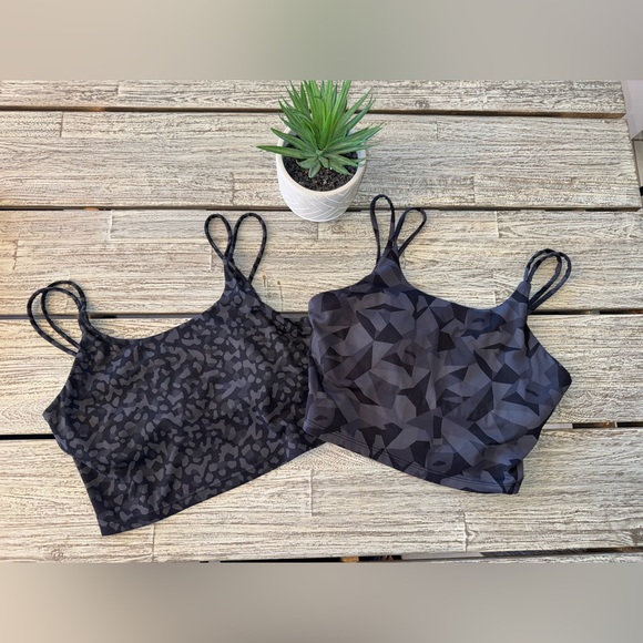 Women's Set Geometric & Animal Print Padded Yoga/Fitness Cropped Tanks, Sz Large - Picture 1 of 4